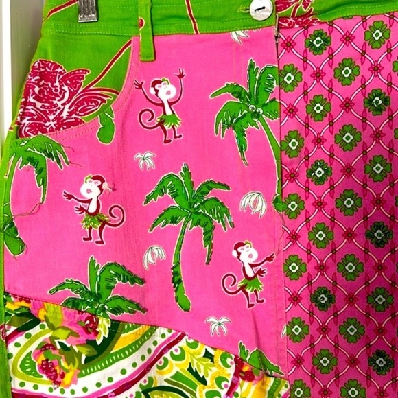 Women’s Vanity Petites Pink and Green Patchwork Style Preppy Cotton Blend Skirt - Picture 3 of 8